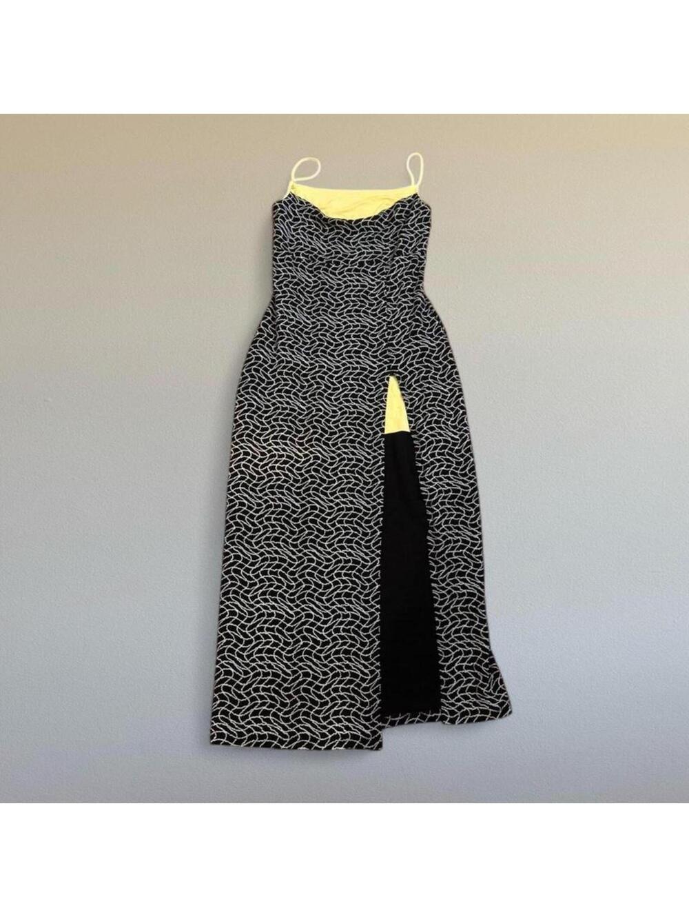 90s formal dress with abstract print Sz. L - Picture 2 of 5